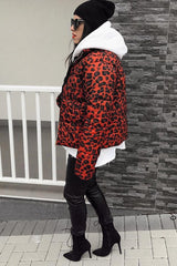 Red Leopard Print Puffer Coat - Shona-Coats