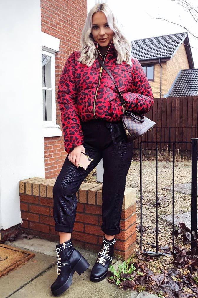 Red Leopard Print Puffer Coat - Shona-Coats