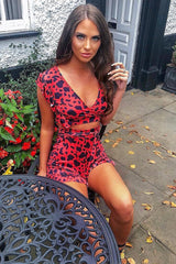 Red Leopard Print Ruffle Crop Top And Shorts Co-Ord - Liylah-Co-ords