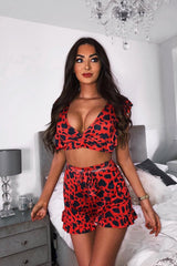 Red Leopard Print Ruffle Crop Top And Shorts Co-Ord - Liylah-Co-ords