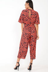 Red Leopard Print Wrap Culotte Jumpsuit -Juni-Jumpsuits