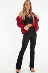 Red Leopard Print Zip Front Puffer Coat - Lidya-Coats