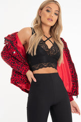 Red Leopard Print Zip Front Puffer Coat - Lidya-Coats