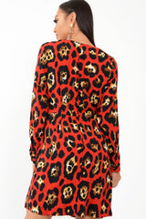 Red Leopard Wrap Belted Dress - Keniah-Dresses