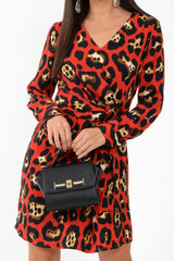 Red Leopard Wrap Belted Dress - Keniah-Dresses