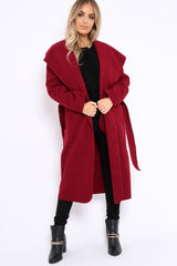 Red Long Length Waterfall Belted Coat - Cindy-Coats