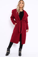 Red Long Length Waterfall Belted Coat - Cindy-Coats