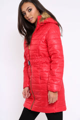 Red Longline Puffer Jacket - Alexandra-Coats