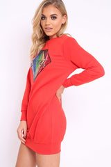 Red Loved Sequin Diamond Jumper Dress - Mary-Dresses
