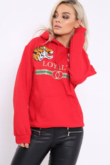 Red Loyalty Tiger Slogan Sweatshirt - Tiffanie-Hoodies