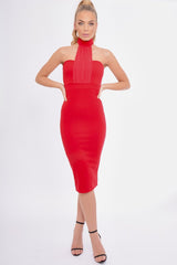 Red Mesh Panel Midi Dress - Layla-Dresses