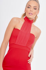 Red Mesh Panel Midi Dress - Layla-Dresses