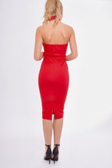 Red Mesh Panel Midi Dress - Layla-Dresses