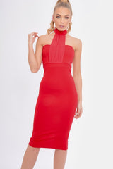 Red Mesh Panel Midi Dress - Layla-Dresses