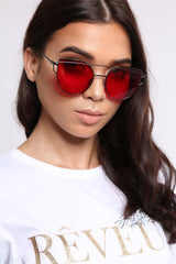 Red Metal Frame Aviator Sunglasses - Nell-Sunglasses