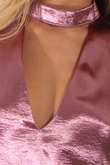 Red Metallic High Neck Cut Out Dress - Letty-Dresses