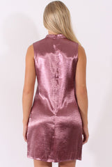 Red Metallic High Neck Cut Out Dress - Letty-Dresses