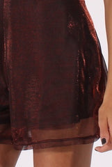 Red Metallic Strappy V Neck Playsuit - Patricia-Playsuits