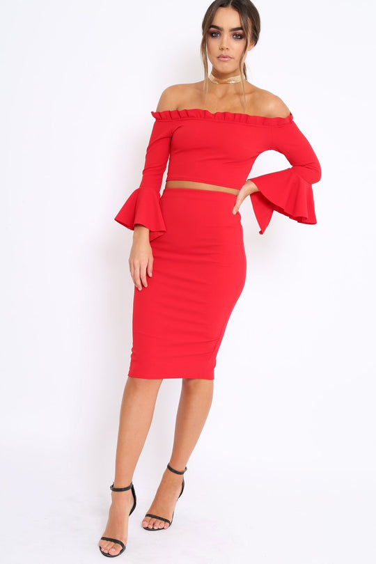 Red Midi Bodycon Skirt - Tiffy