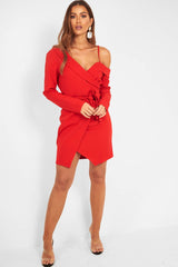 Red Off The Shoulder Blazer Dress - Halia-Dresses