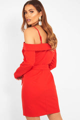 Red Off The Shoulder Blazer Dress - Halia-Dresses