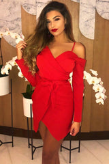 Red Off The Shoulder Blazer Dress - Halia-Dresses