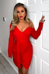 Red Off The Shoulder Blazer Dress - Halia-Dresses