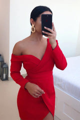 Red Off The Shoulder Blazer Dress - Halia-Dresses