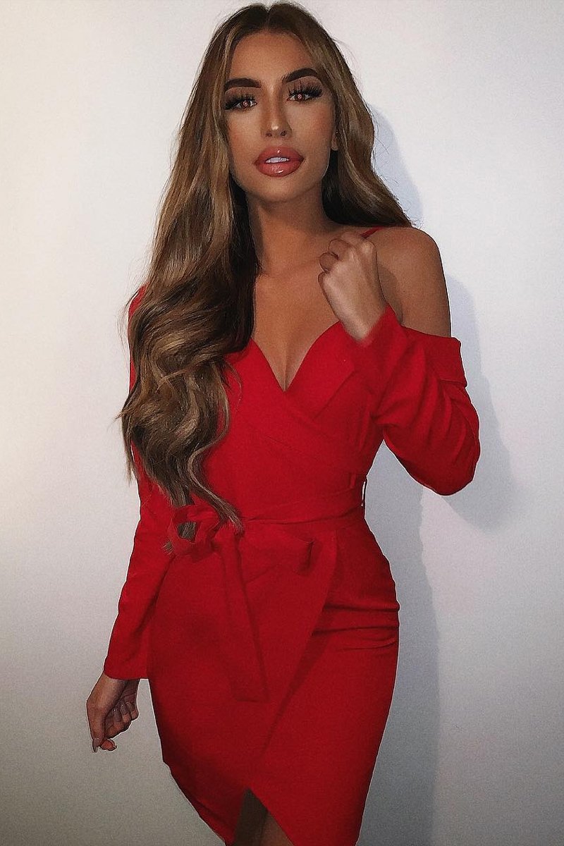 Red Off The Shoulder Blazer Dress