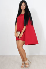Red Off The Shoulder Cape Dress-Verity-Dresses