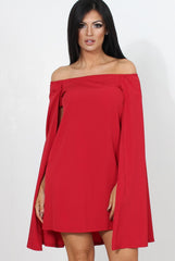 Red Off The Shoulder Cape Dress-Verity-Dresses