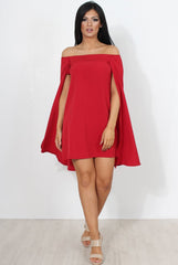 Red Off The Shoulder Cape Dress-Verity-Dresses