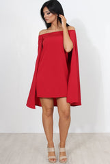 Red Off The Shoulder Cape Dress-Verity-Dresses
