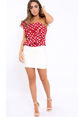 Red One Shoulder Polka Dot Top with Ruffles - Secilia-Tops