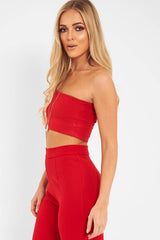 Red One Shouldered Crop Top - Kamri-Crop Tops