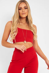 Red One Shouldered Crop Top - Kamri-Crop Tops