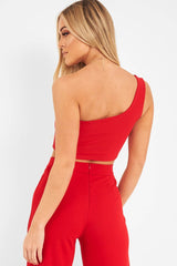 Red One Shouldered Crop Top - Kamri-Crop Tops