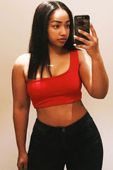 Red One Shouldered Crop Top - Kamri-Crop Tops
