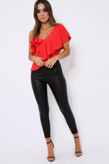 Red One Shouldered Frill Top - Maysa-Tops