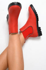 Red PU Stud Detail Ankle Boots - Andie-Boots