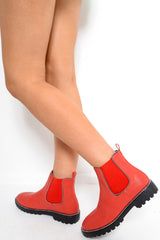 Red PU Stud Detail Ankle Boots - Andie-Boots