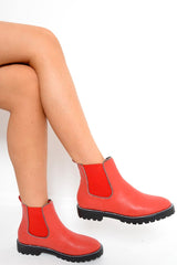 Red PU Stud Detail Ankle Boots - Andie-Boots