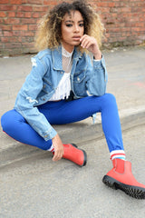 Red PU Stud Detail Ankle Boots - Andie-Boots