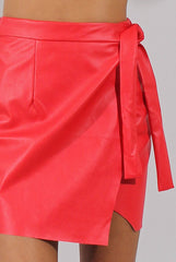 Red PU Wrap Around Mini Skirt - Jazlyn-Skirts
