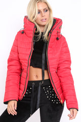 Red Padded Coat - Zara-Coats