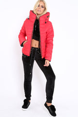 Red Padded Coat - Zara-Coats