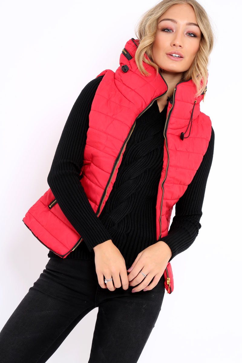 Red Padded Gilet - Ariella-Jackets