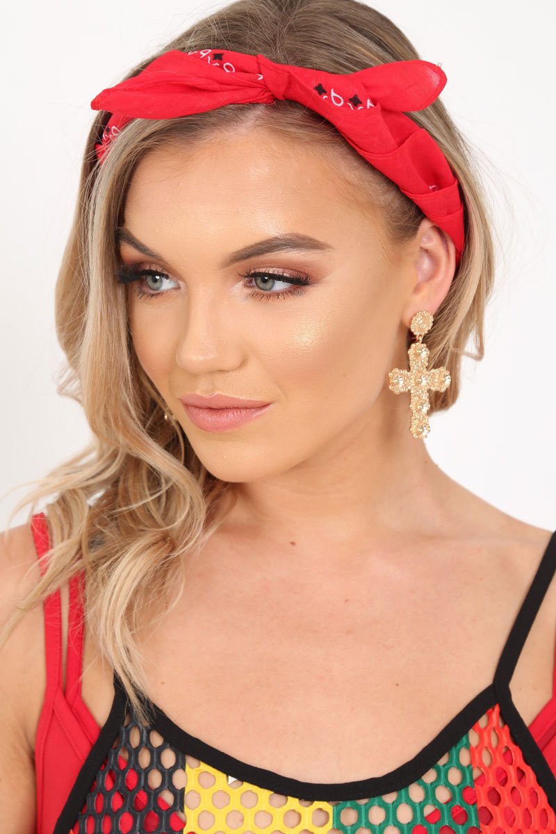 Red Paisley Print Bandana - Jezreel-Tops