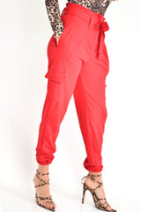 Red Paper Bag Cargo Pocket Trousers - Brette-Trousers