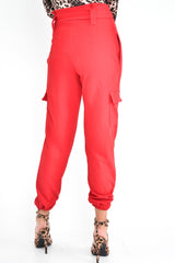 Red Paper Bag Cargo Pocket Trousers - Brette-Trousers